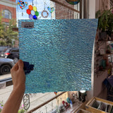 Iridescent Transparent Peacock Blue Tight Ripple Kokomo Sheet Glass