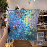 Iridescent Transparent Peacock Blue Tight Ripple Kokomo Sheet Glass