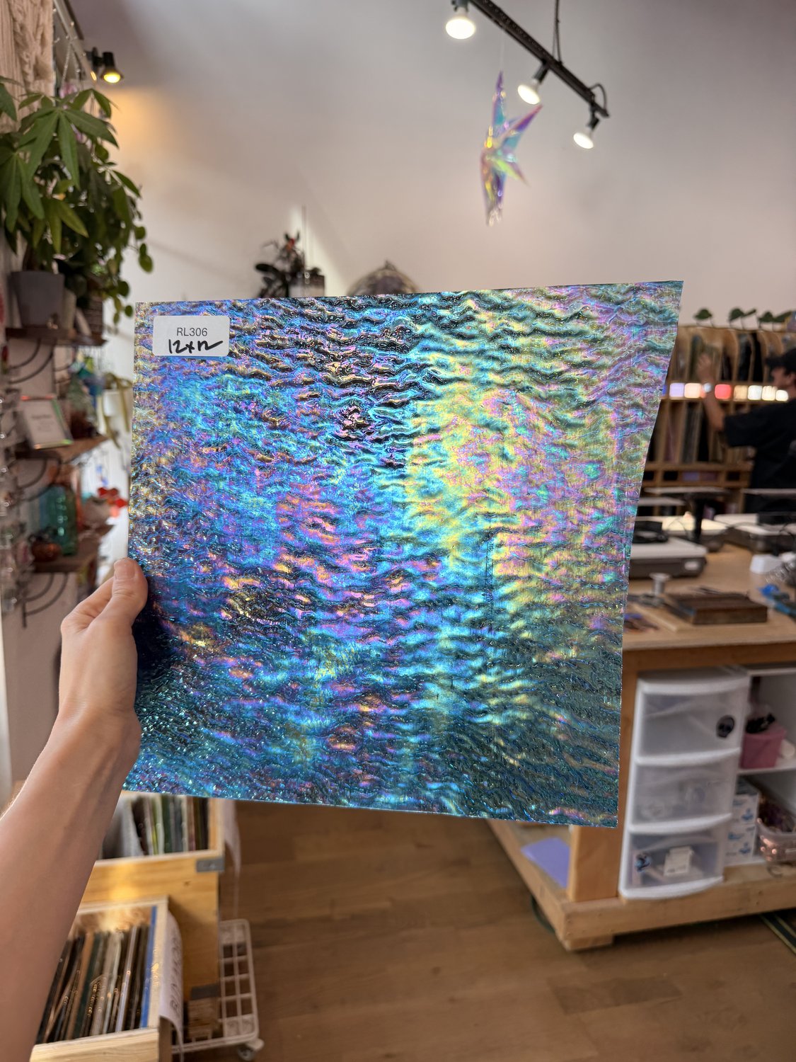 Iridescent Transparent Peacock Blue Tight Ripple Kokomo Sheet Glass
