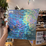 Iridescent Transparent Peacock Blue Tight Ripple Kokomo Sheet Glass
