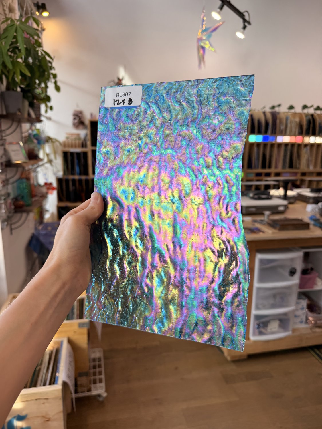 Iridescent Transparent Peacock Blue Tight Ripple Kokomo Sheet Glass