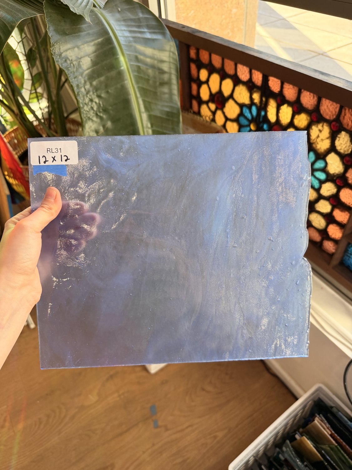 Periwinkle Stipple Youghiogheny Sheet Glass