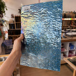 Iridescent Transparent Peacock Blue Tight Ripple Kokomo Sheet Glass – RL310