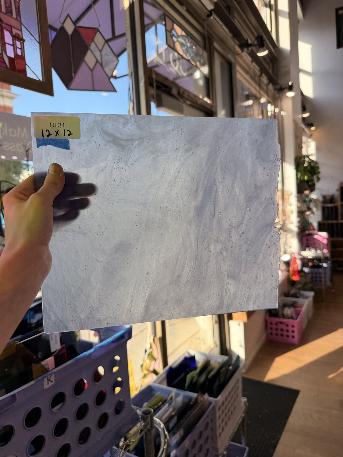 Periwinkle Stipple Youghiogheny Sheet Glass