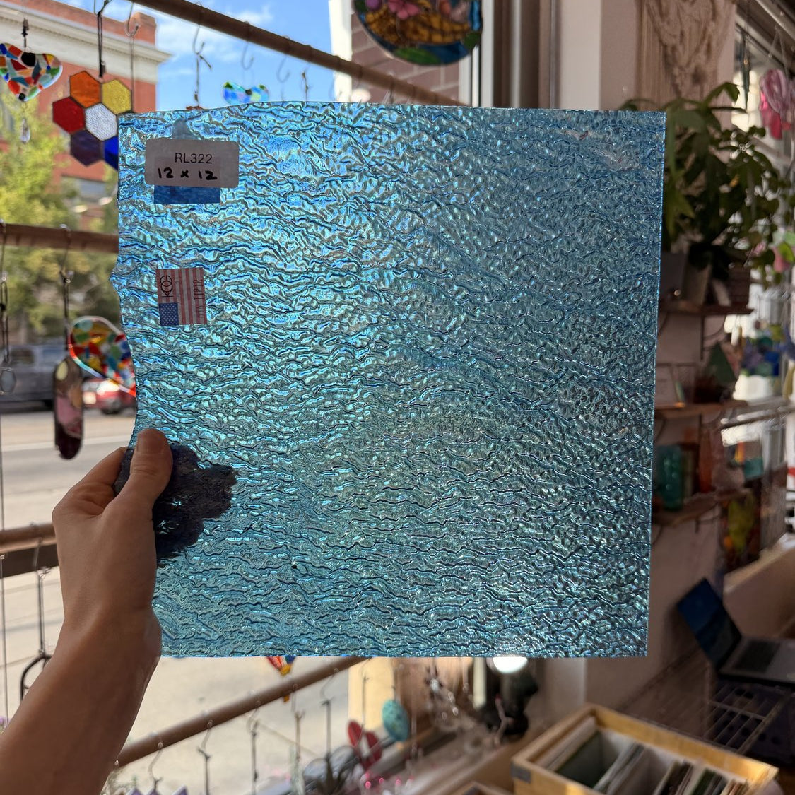 Iridescent Transparent Peacock Blue Tight Ripple Kokomo Sheet Glass