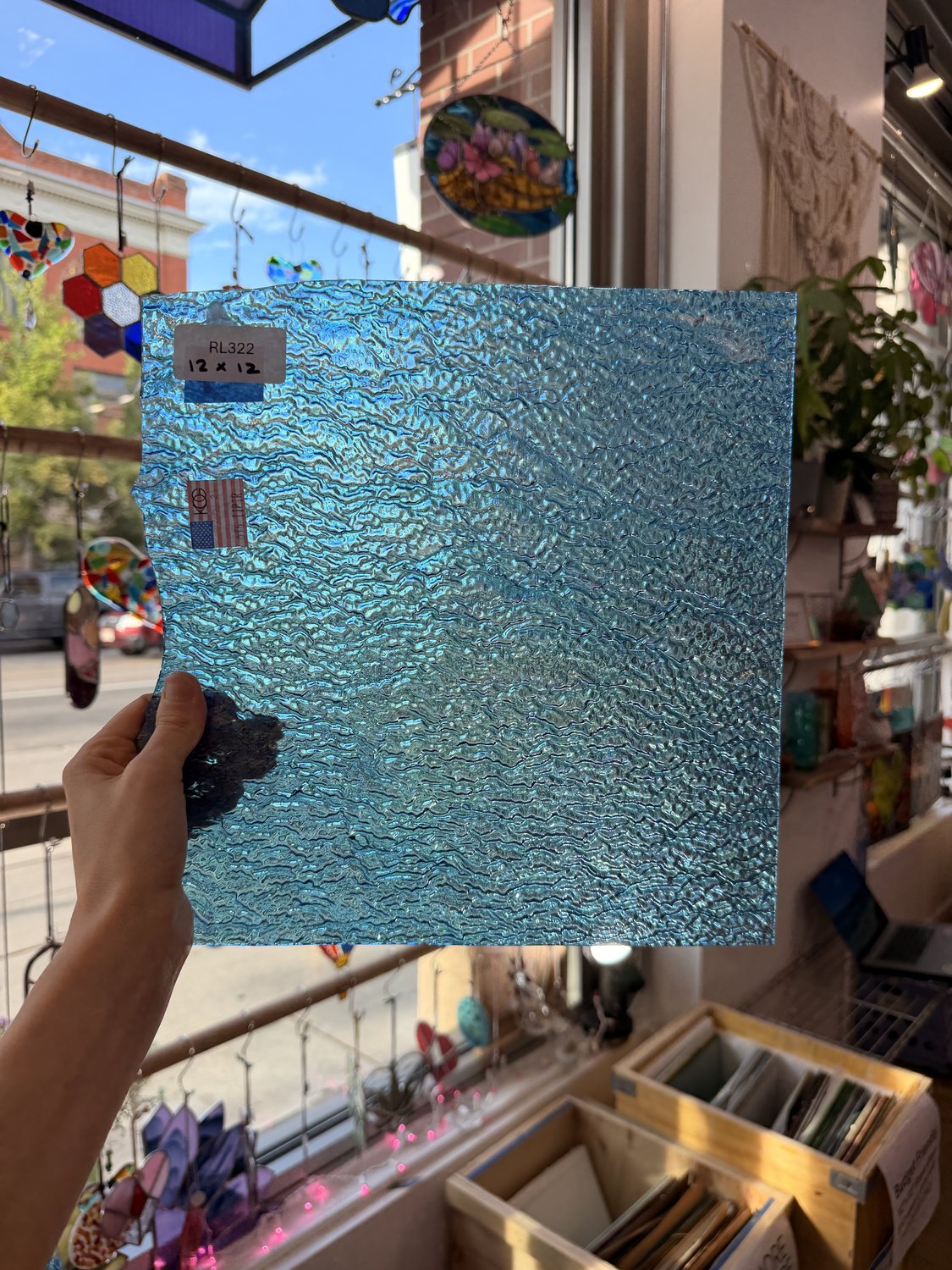 Iridescent Transparent Peacock Blue Tight Ripple Kokomo Sheet Glass