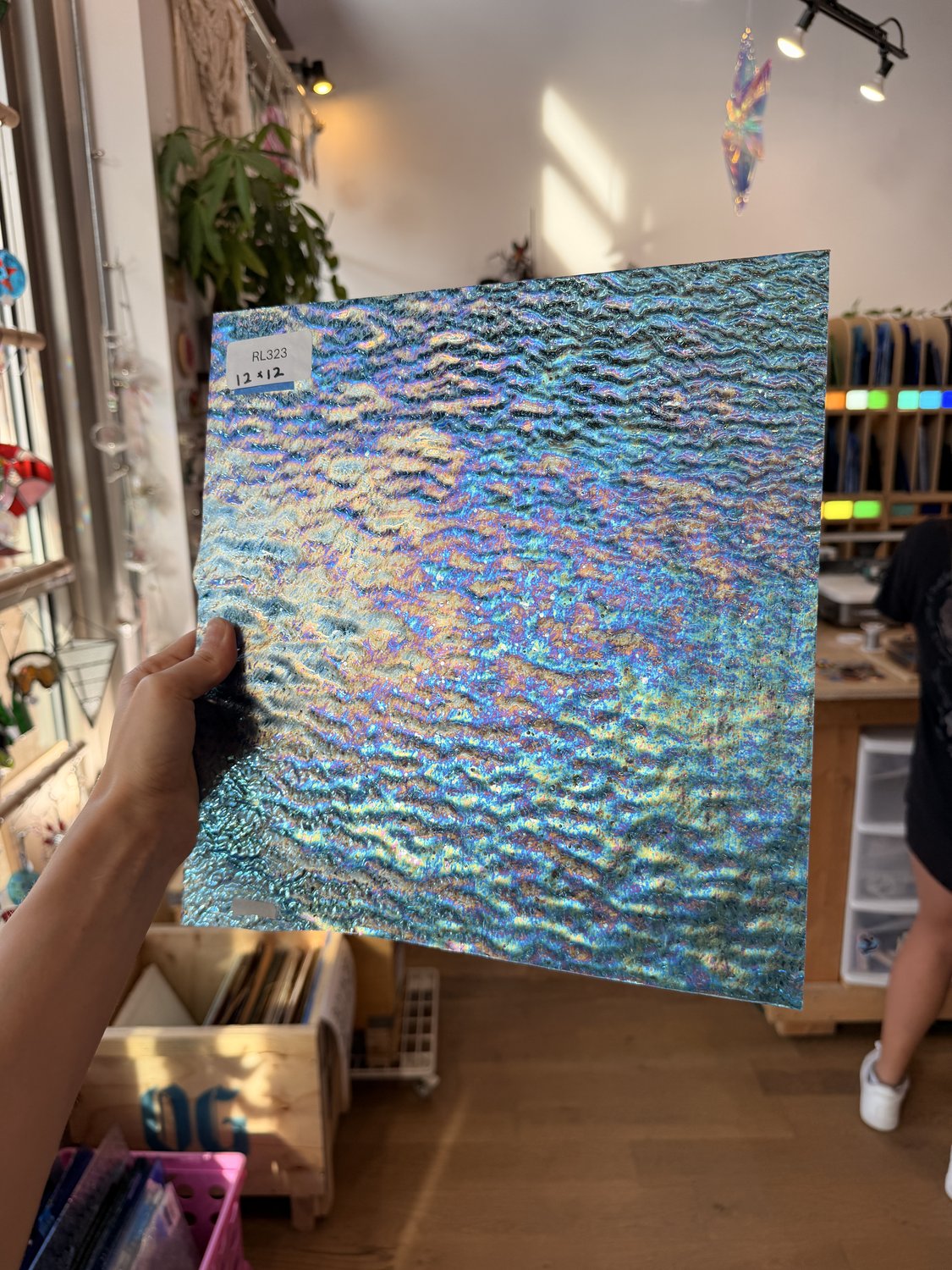 Iridescent Transparent Peacock Blue Tight Ripple Kokomo Sheet Glass