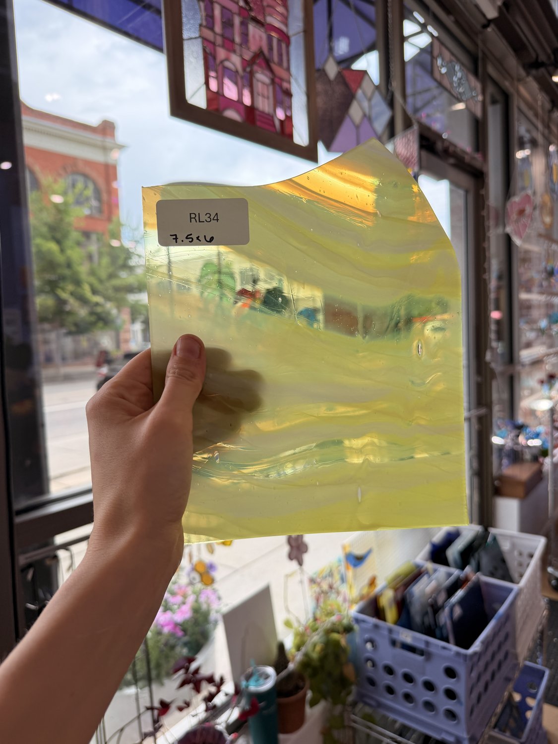 Yellow White Mixed Mouth Blown Lamberts Sheet Glass