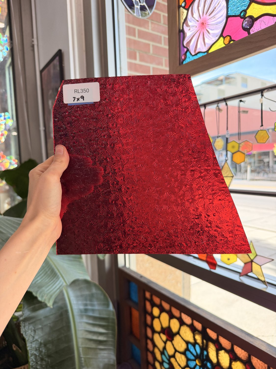 Red Transparent Textured Wissmach Florentine Sheet Glass Fusible 96 COE – RL350