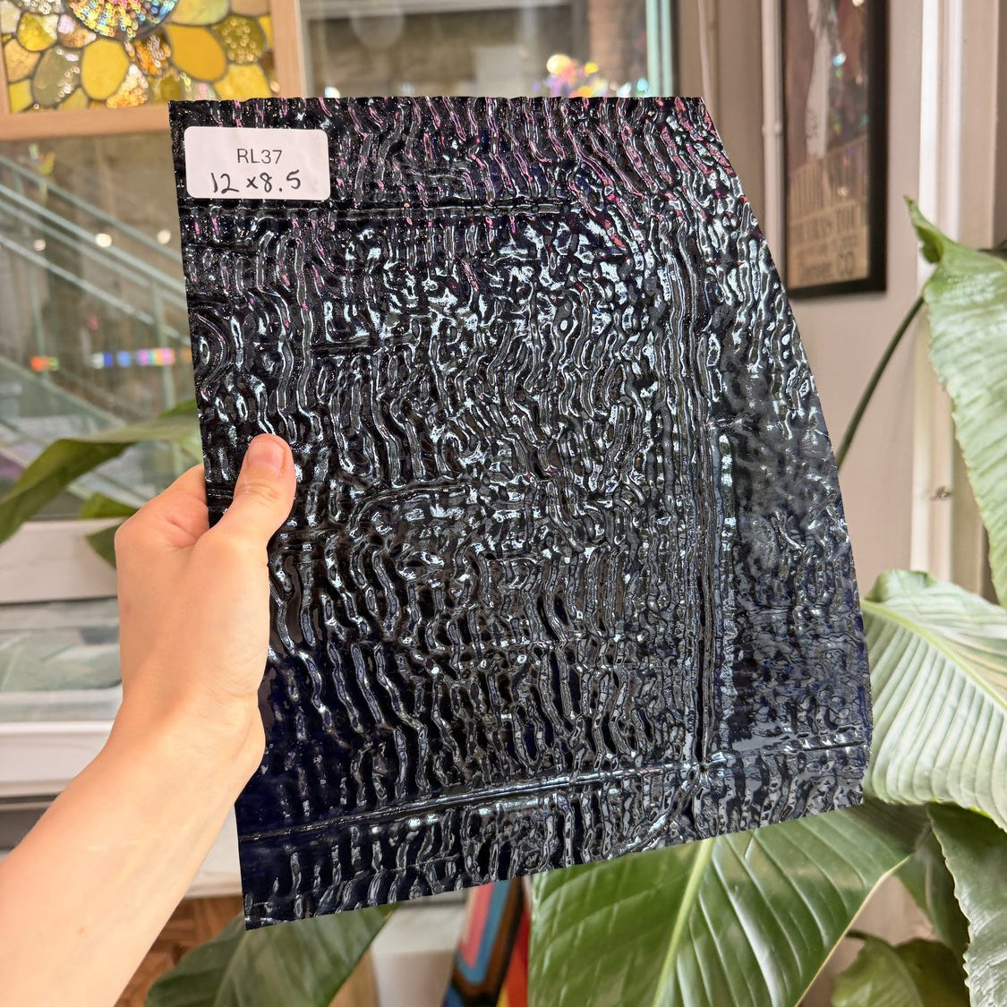 Deep Blue Transparent Ripple Textured Sheet Glass
