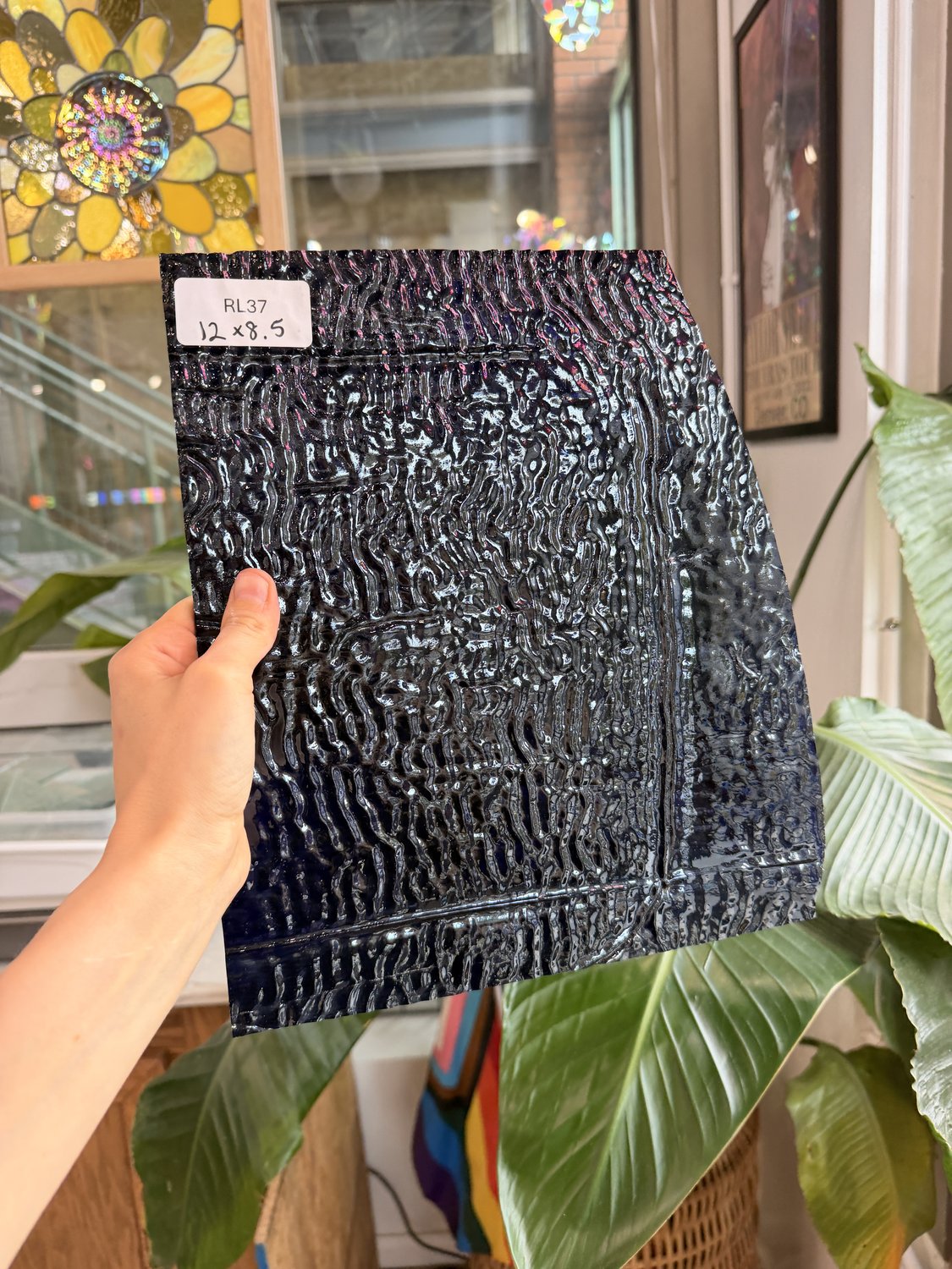 Deep Blue Transparent Ripple Textured Sheet Glass