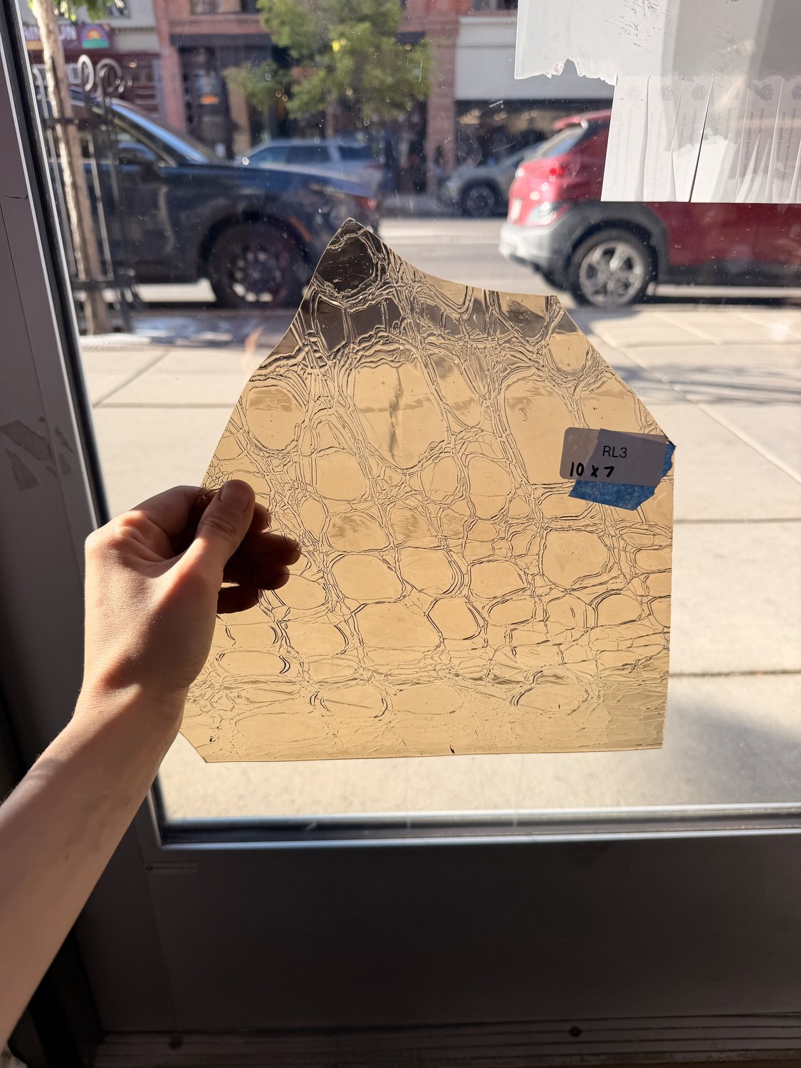 Amber Brown Mouthblown Crackle St Just Sheet Glass