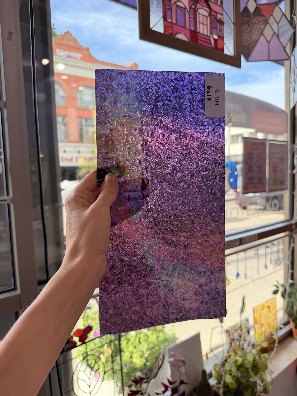 Iridescent Purple 311V Florentine Textured Transparent Wissmach Sheet Glass