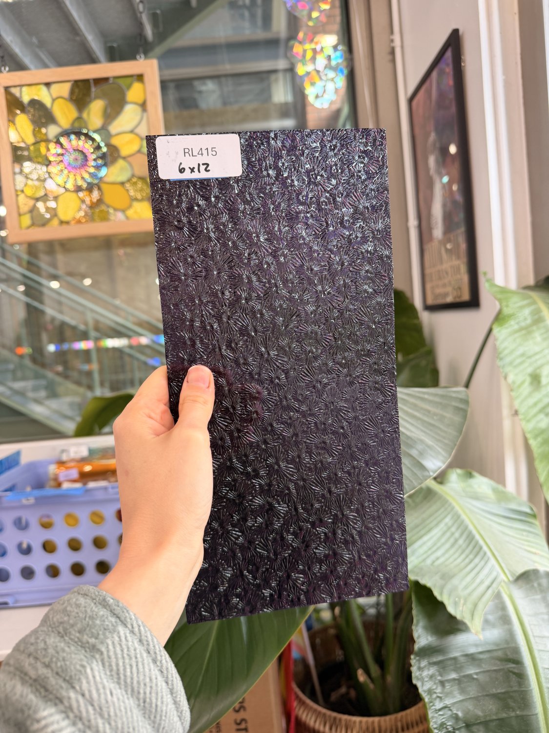 Violet Florentine Textured Transparent Floral Wissmach Sheet Glass