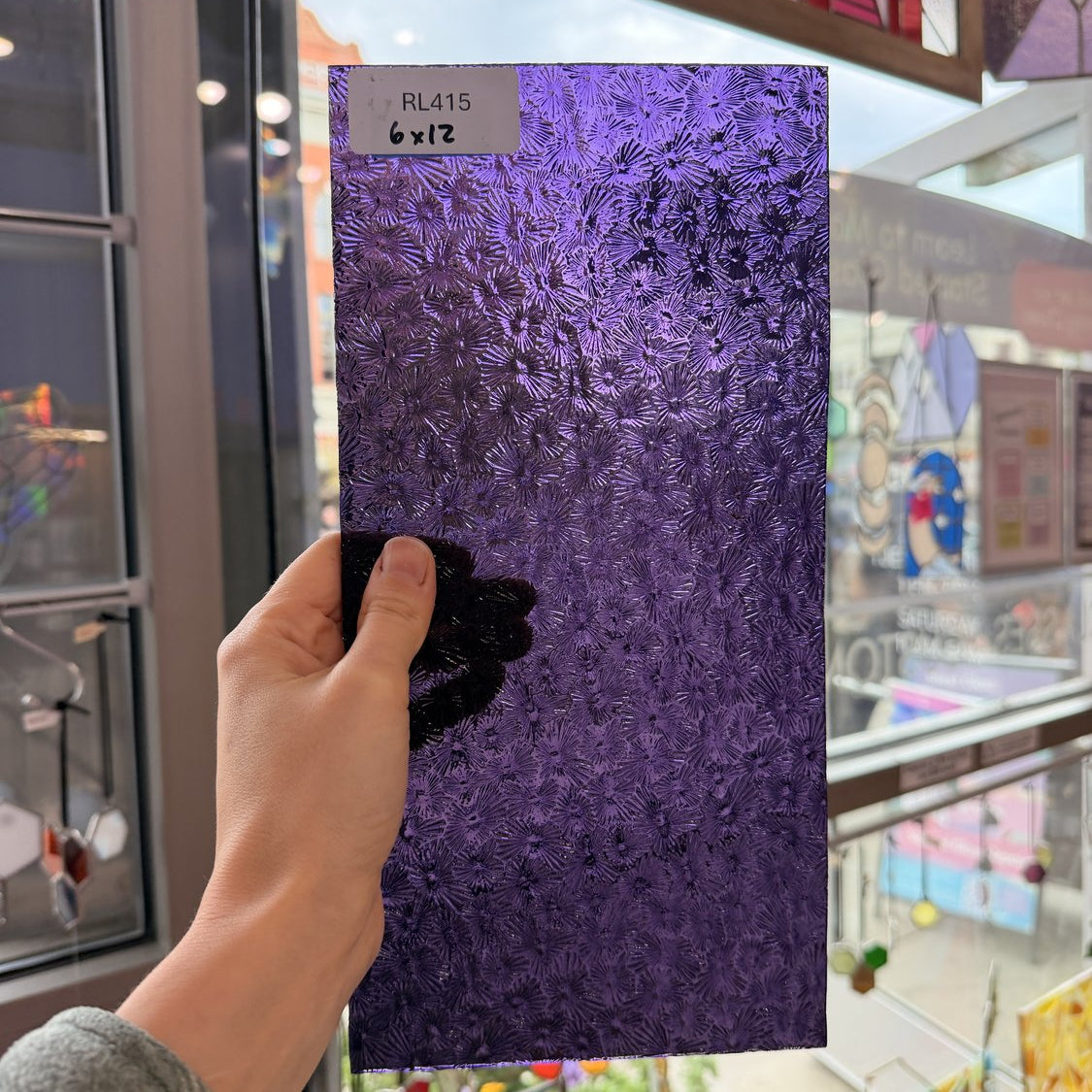 Violet Florentine Textured Transparent Floral Wissmach Sheet Glass