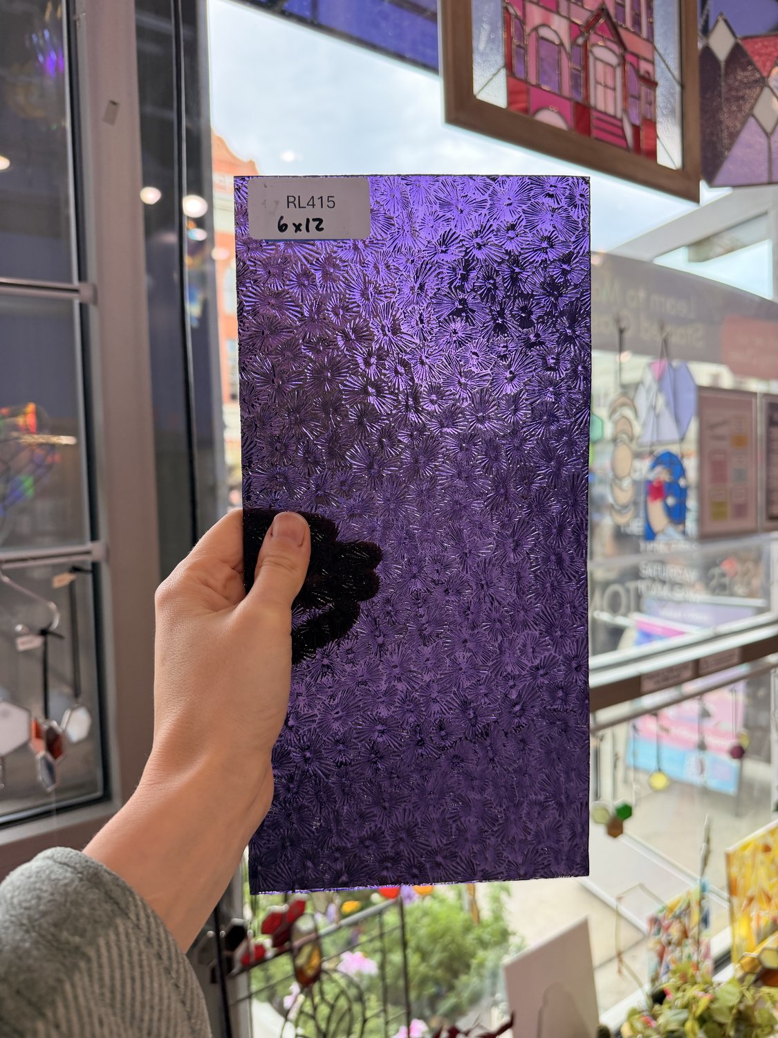 Violet Florentine Textured Transparent Floral Wissmach Sheet Glass