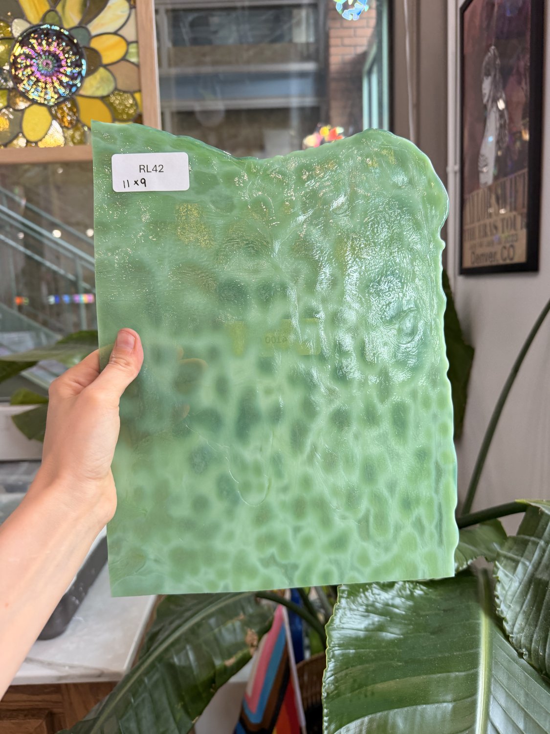 Apple Green Dappled Mottled Sheet Glass