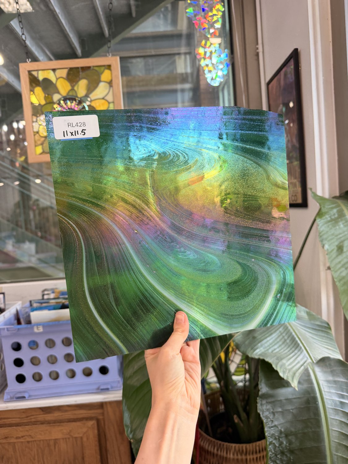 Sparkling Spruce Oceanside Iridescent Green Aventurine Fusers Reserve System 96 COE Sheet Glass – RL428