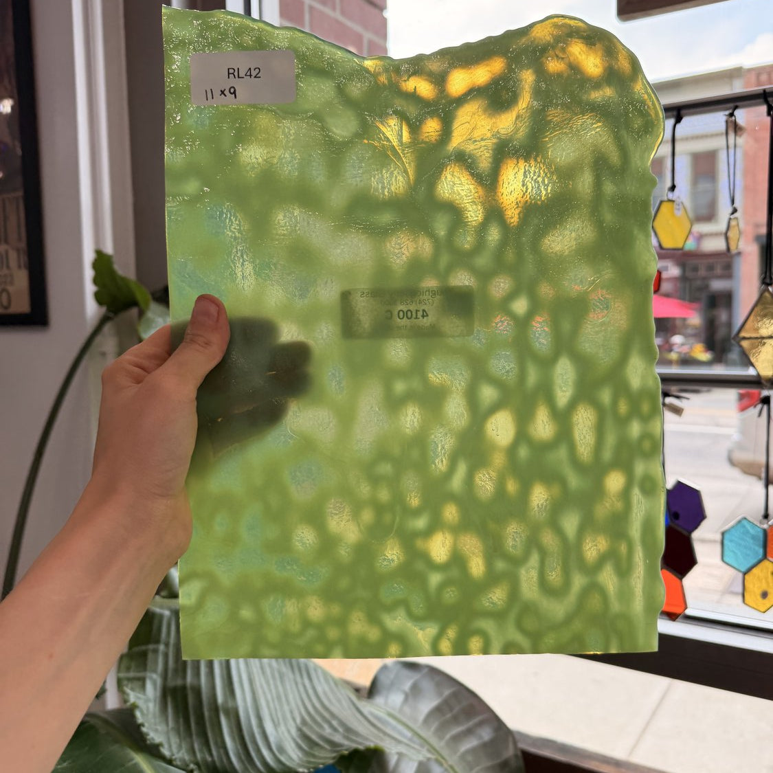Apple Green Dappled Mottled Sheet Glass