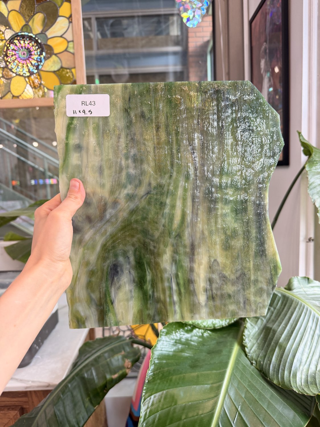 Tan Green Mixed Mottled Sheet Glass