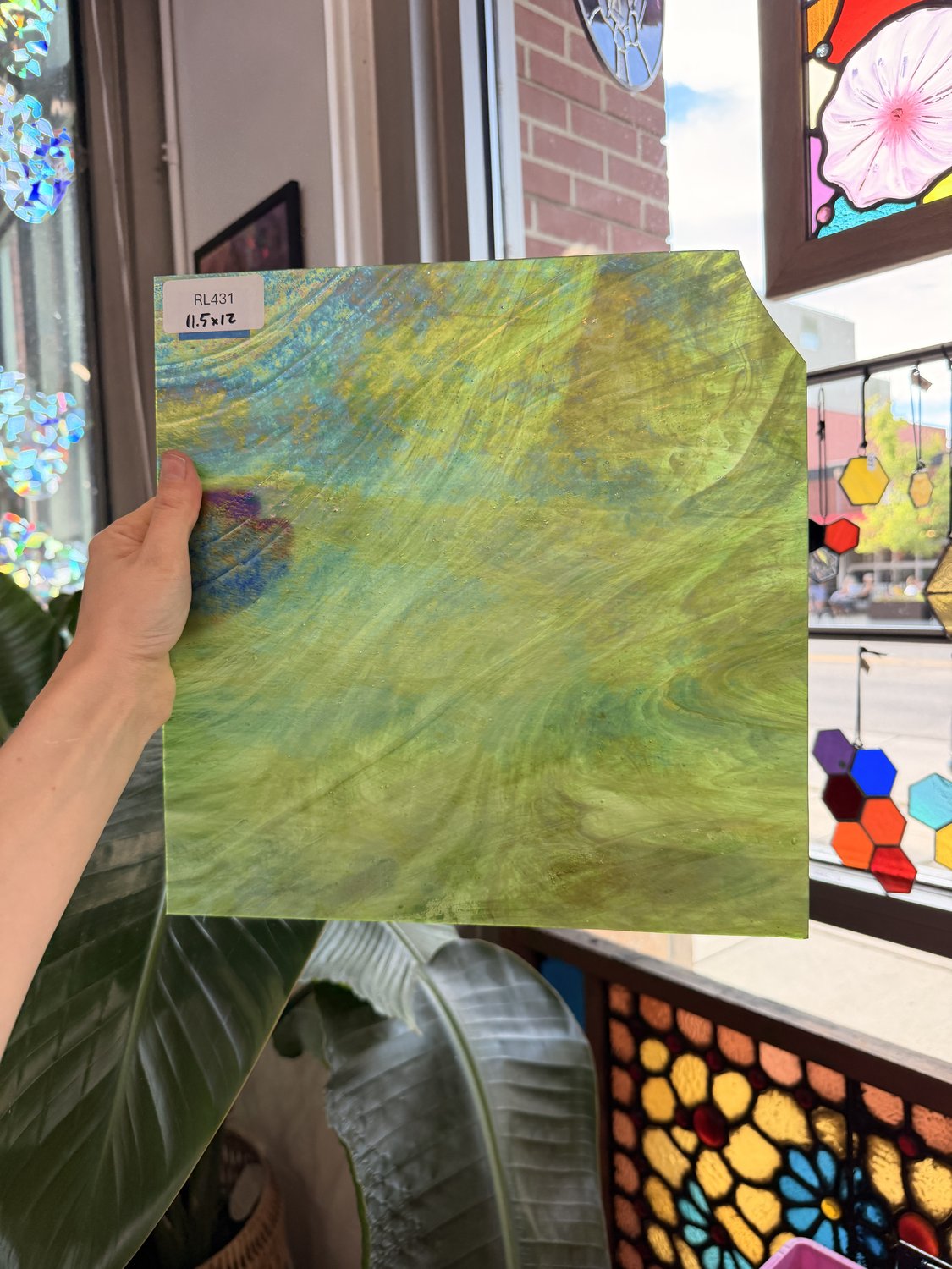 Green Iridescent White Wispy Wissmach Sheet Glass – RL431