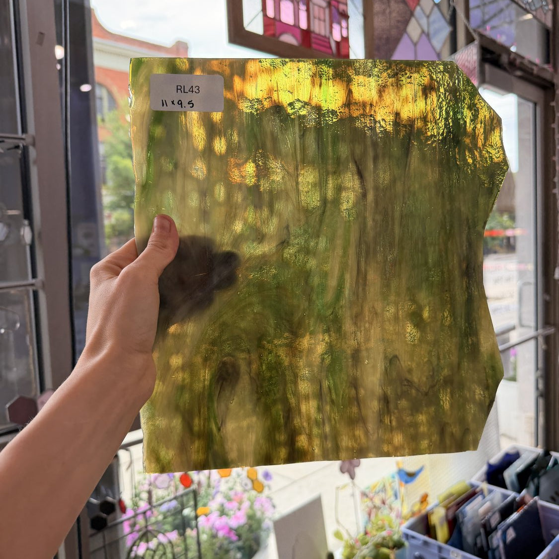 Tan Green Mixed Mottled Sheet Glass