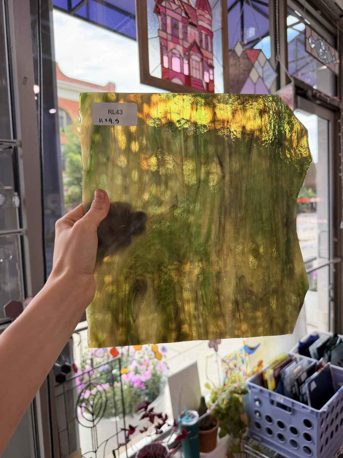 Tan Green Mixed Mottled Sheet Glass