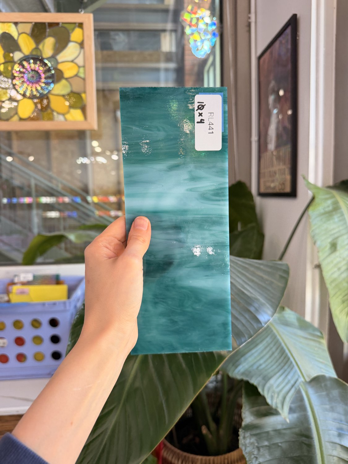Teal White Wispy Opal Kokomo Sheet Glass – RL441