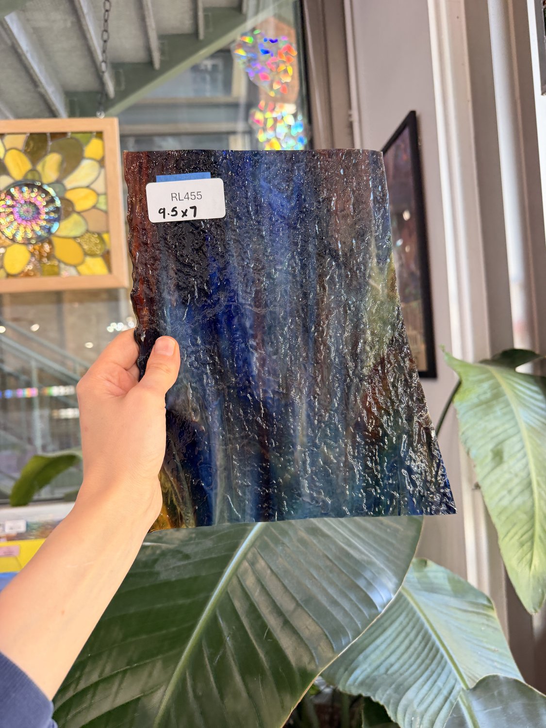 Mixed Blue Amber Granite Textured Vintage Uroboros Sheet Glass – RL455