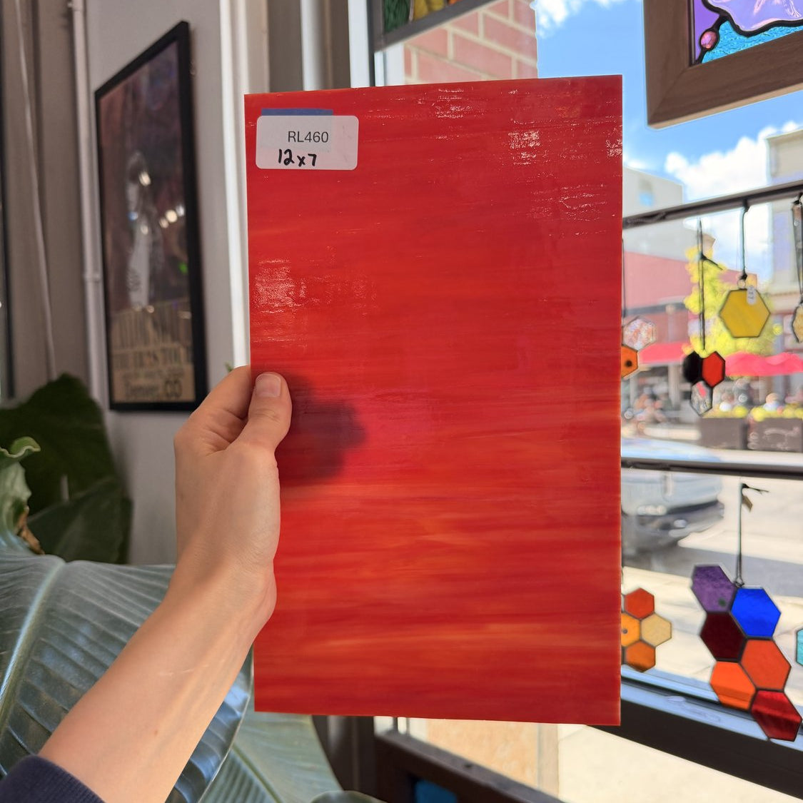 Dark Red White Wispy Opal Kokomo Sheet Glass