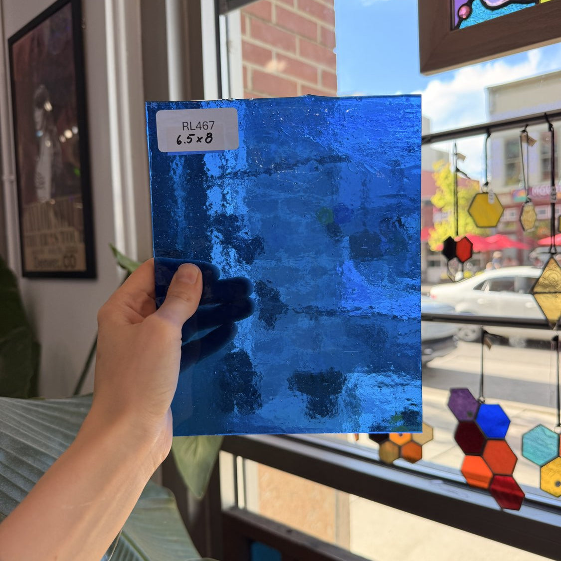Medium Blue Transparent Hammered Textured Sheet Glass