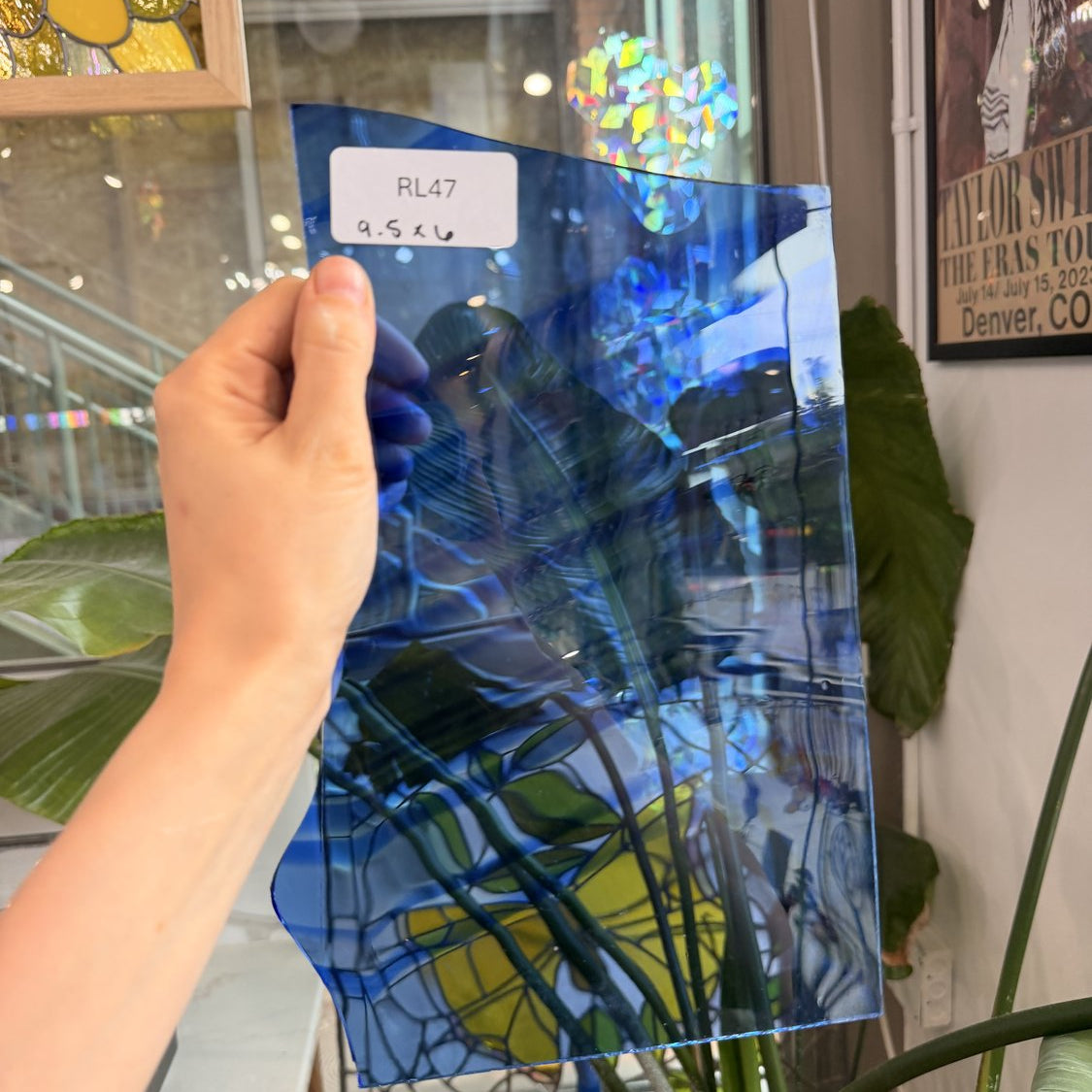 Blue Mouth Blown Mixed Transparent Vintage English Blown Sheet Glass