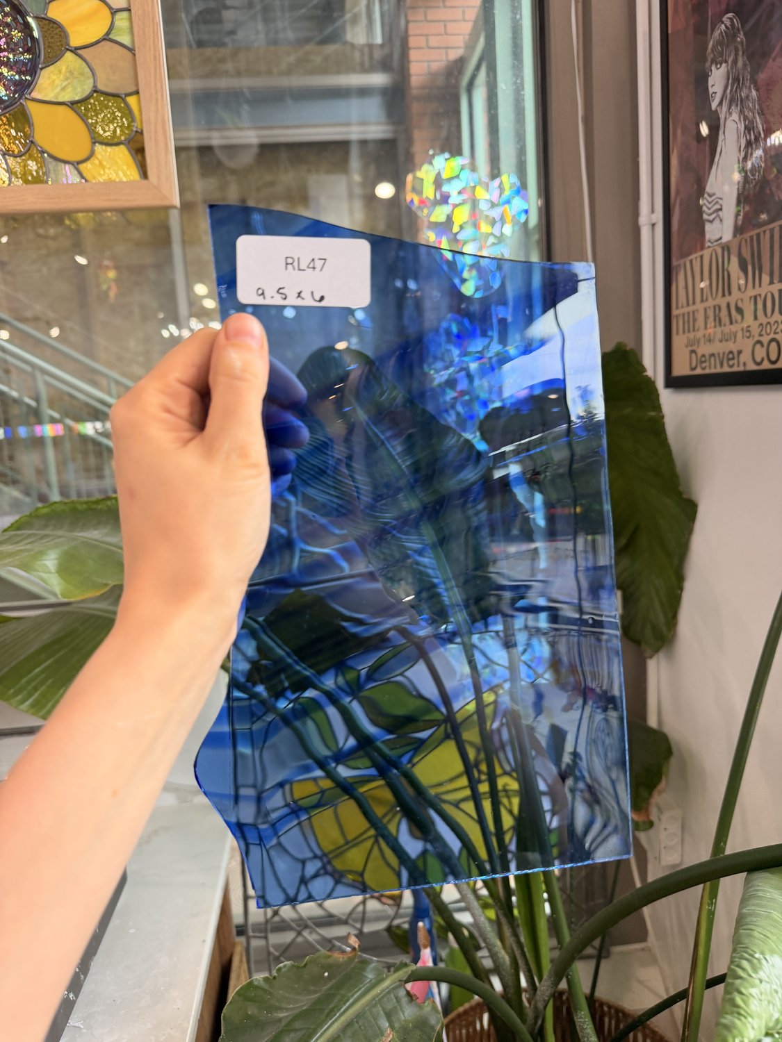 Blue Mouth Blown Mixed Transparent Vintage English Blown Sheet Glass