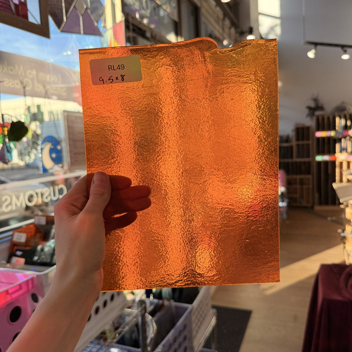 Orange Iridescent Transparent Bullseye Fusible 90 COE Sheet Glass