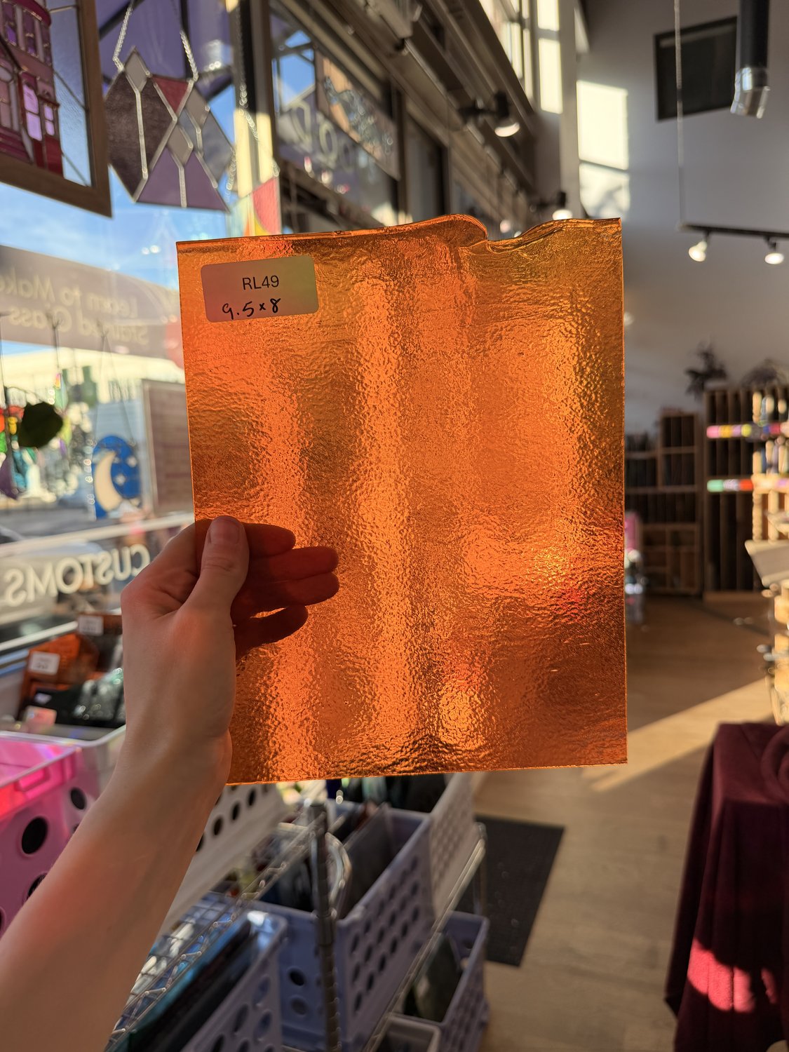 Orange Iridescent Transparent Bullseye Fusible 90 COE Sheet Glass