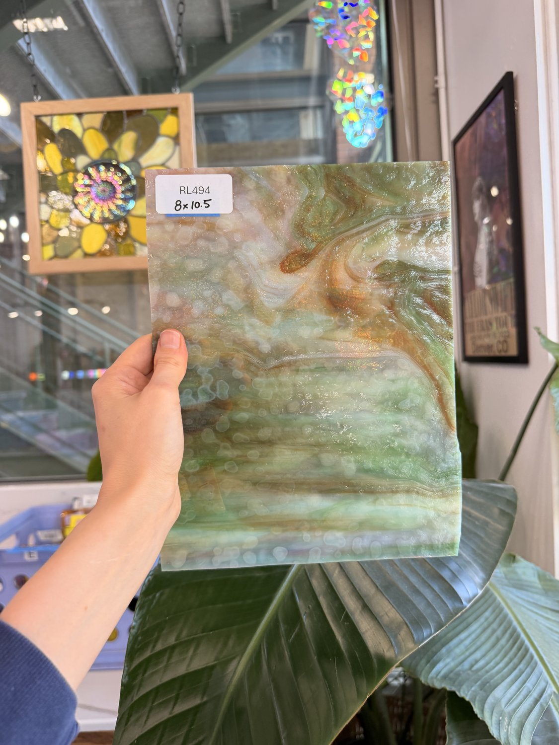Red Green White Mottled Vintage Rare Chicago Art Glass Sheet Glass – RL494