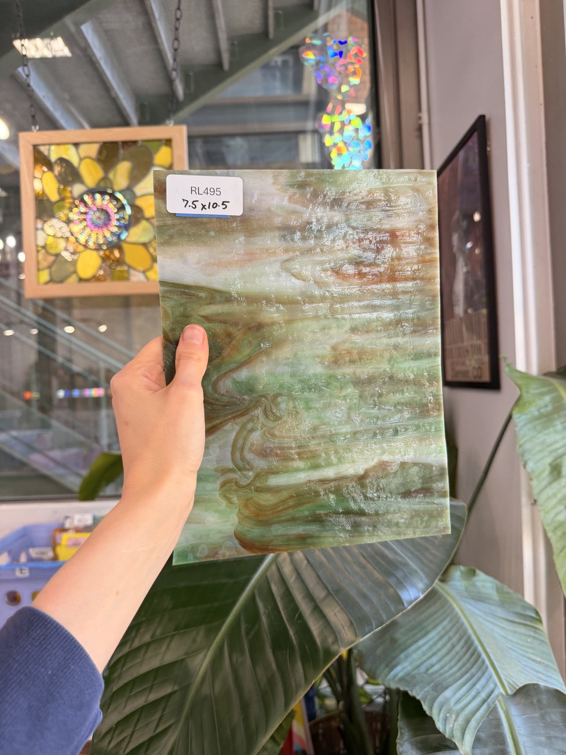 Red Green White Mottled Vintage Rare Chicago Art Glass Sheet Glass – RL495