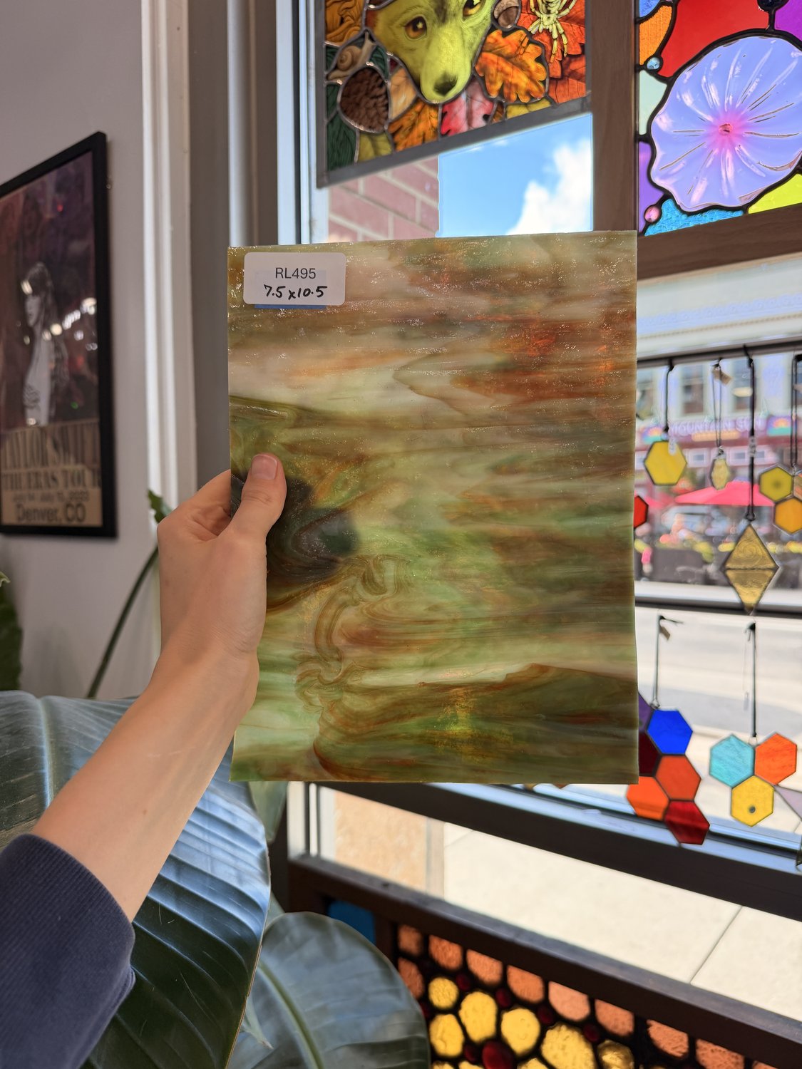 Red Green White Mottled Vintage Rare Chicago Art Glass Sheet Glass – RL495