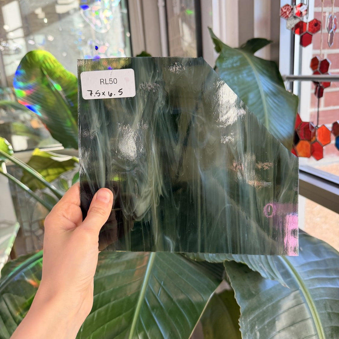 Olive Green White Wispy Oceanside Fusible 96 COE Sheet Glass