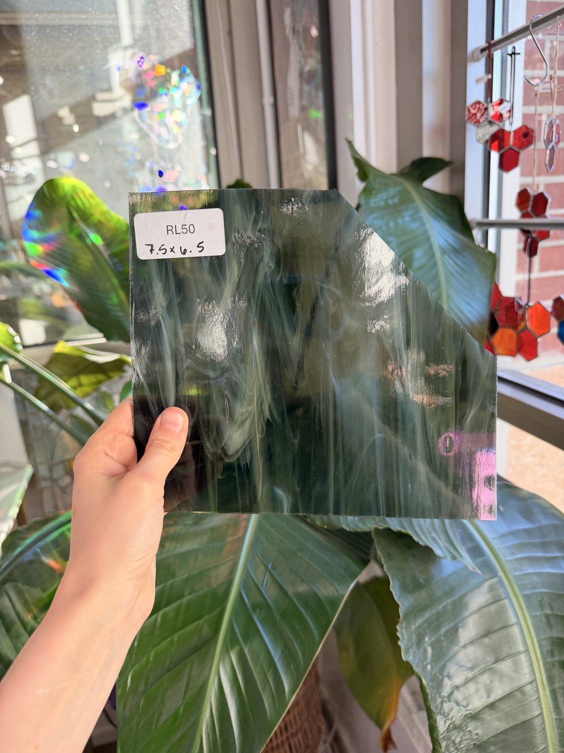 Olive Green White Wispy Oceanside Fusible 96 COE Sheet Glass