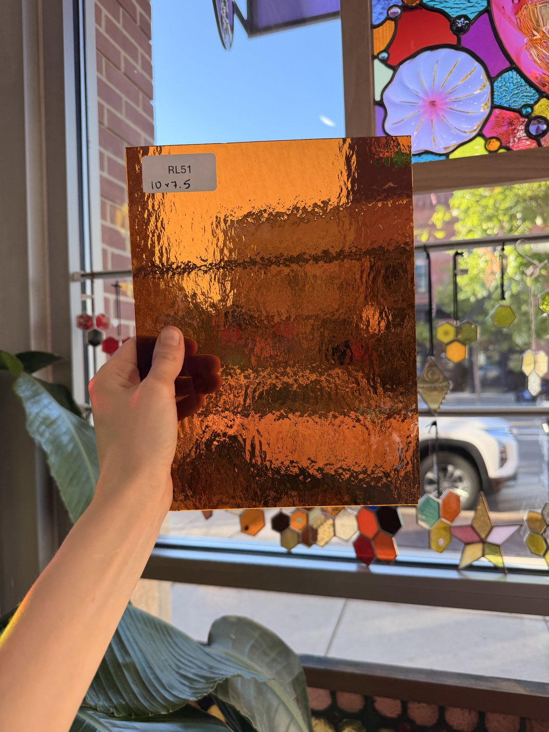 Dark Amber Rough Rolled Oceanside Fusible 96 COE Sheet Glass