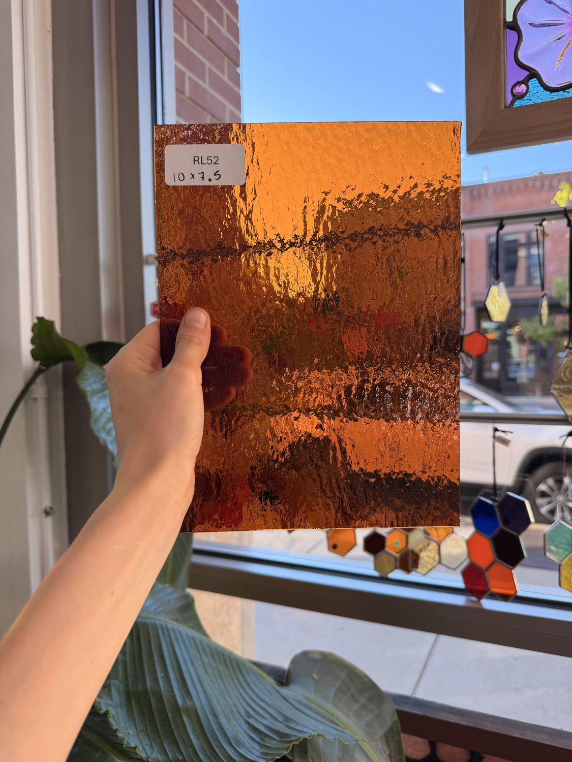 Dark Amber Rough Rolled Oceanside Fusible 96 COE Sheet Glass