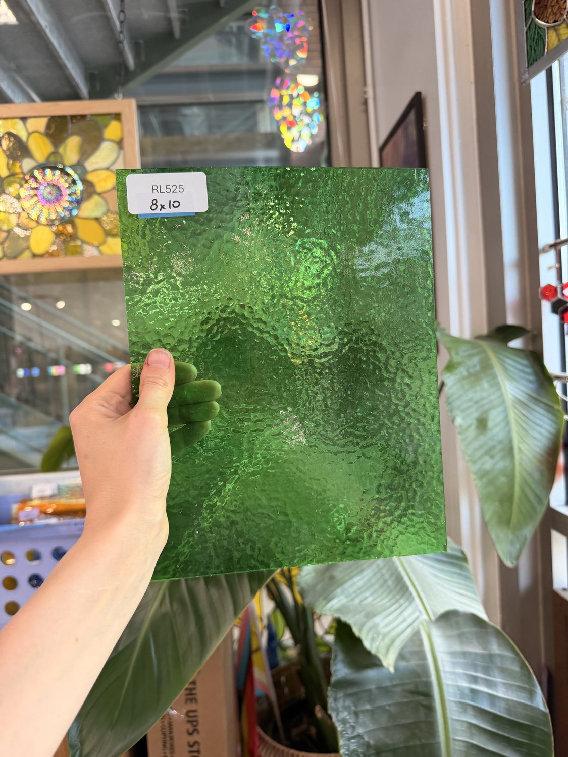 Green Transparent Hammered Wissmach Sheet Glass