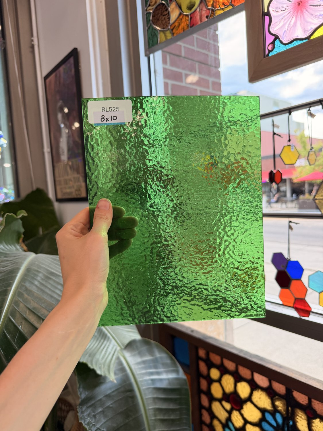 Green Transparent Hammered Wissmach Sheet Glass