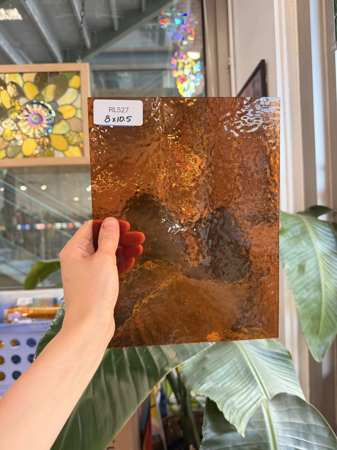 Medium Amber Transparent Hammered Wissmach Sheet Glass