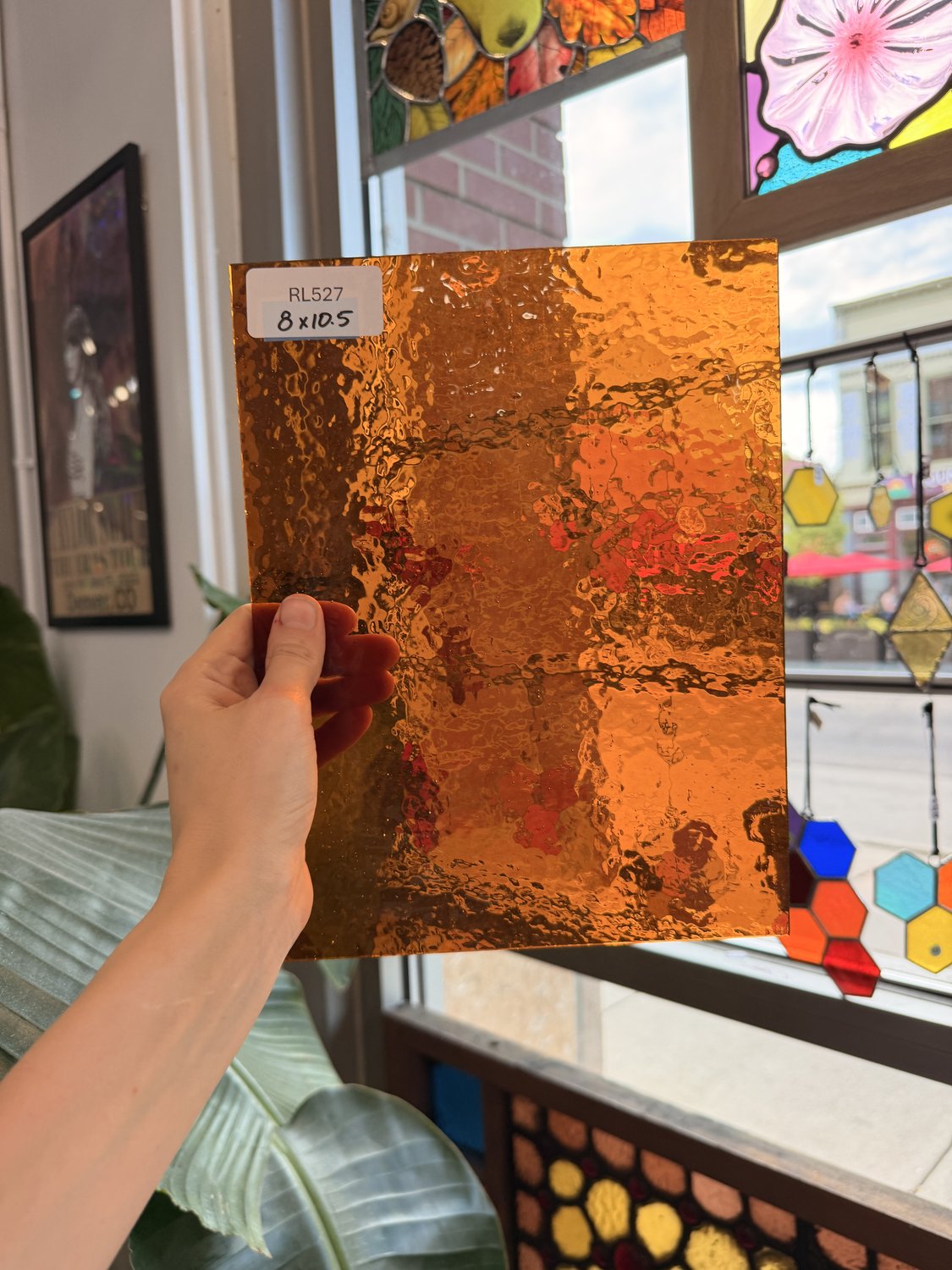 Medium Amber Transparent Hammered Wissmach Sheet Glass