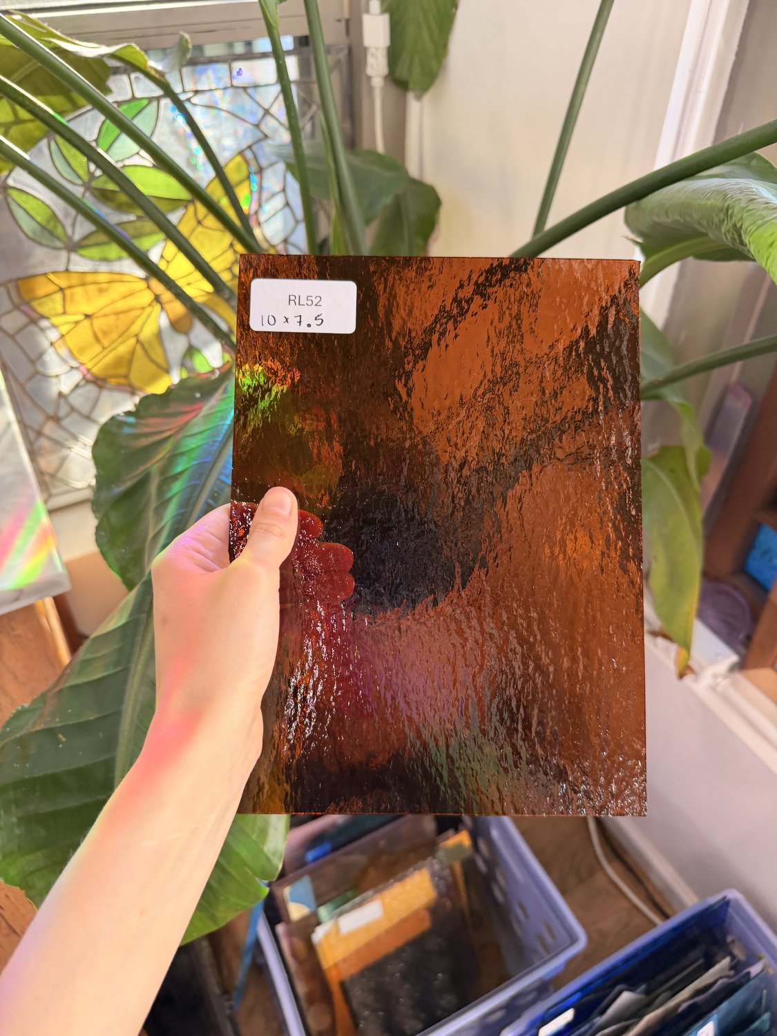 Dark Amber Rough Rolled Oceanside Fusible 96 COE Sheet Glass