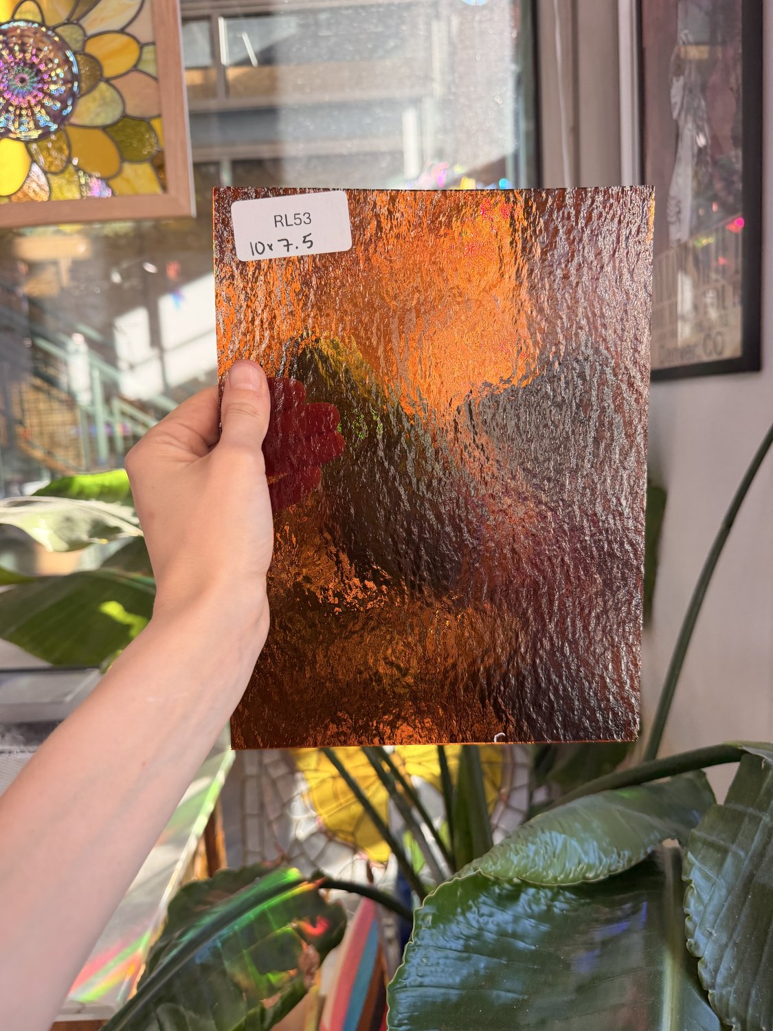 Dark Amber Rough Rolled Oceanside Fusible 96 COE Sheet Glass