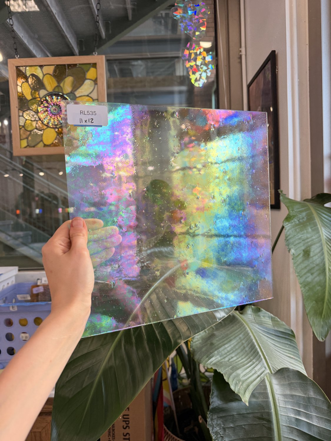 Vintage Rare Discontined Clear Seedy Spectrum Iridescent Sheet Glass