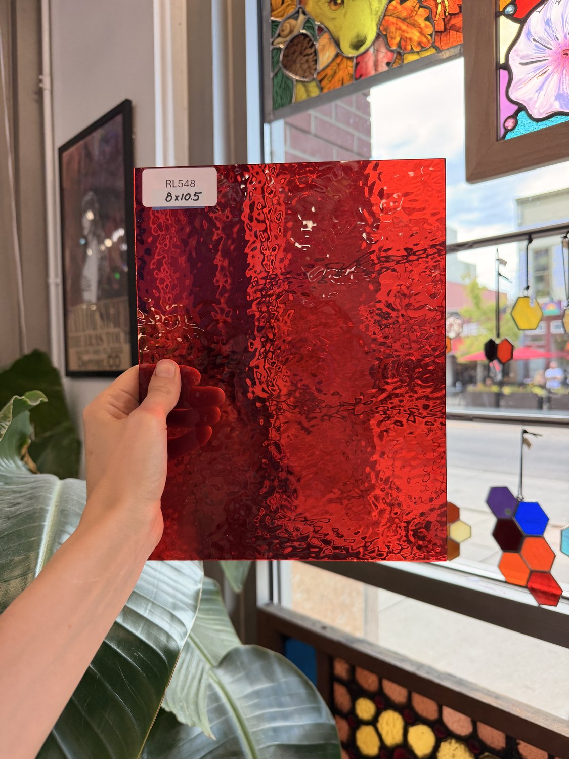 Transparent Bright Red Hammered Wissmach Sheet Glass